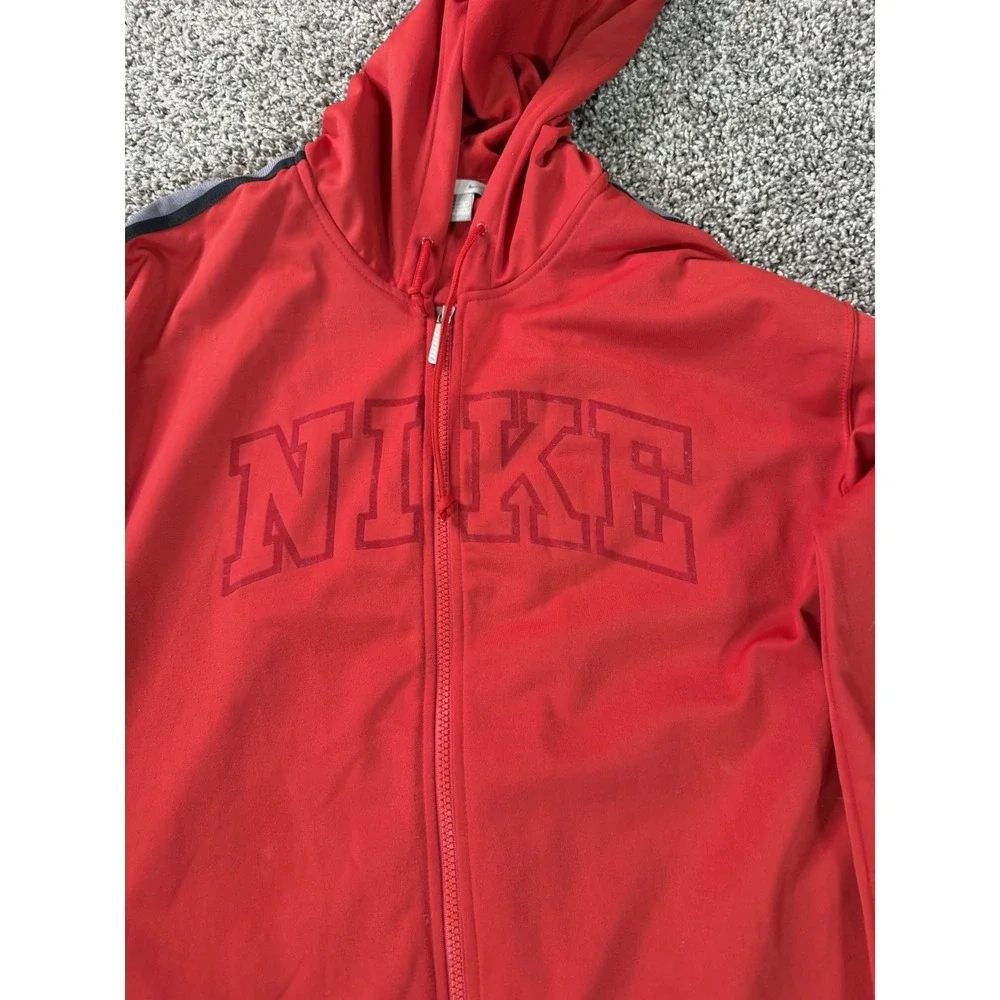 Vintage Y2K Nike Men's Graphic Full Zip Hoodie Size Large Red